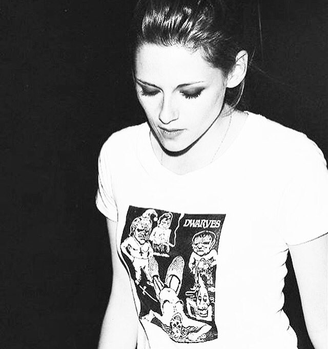 Kristen Stewart wearing Dwarves shirt